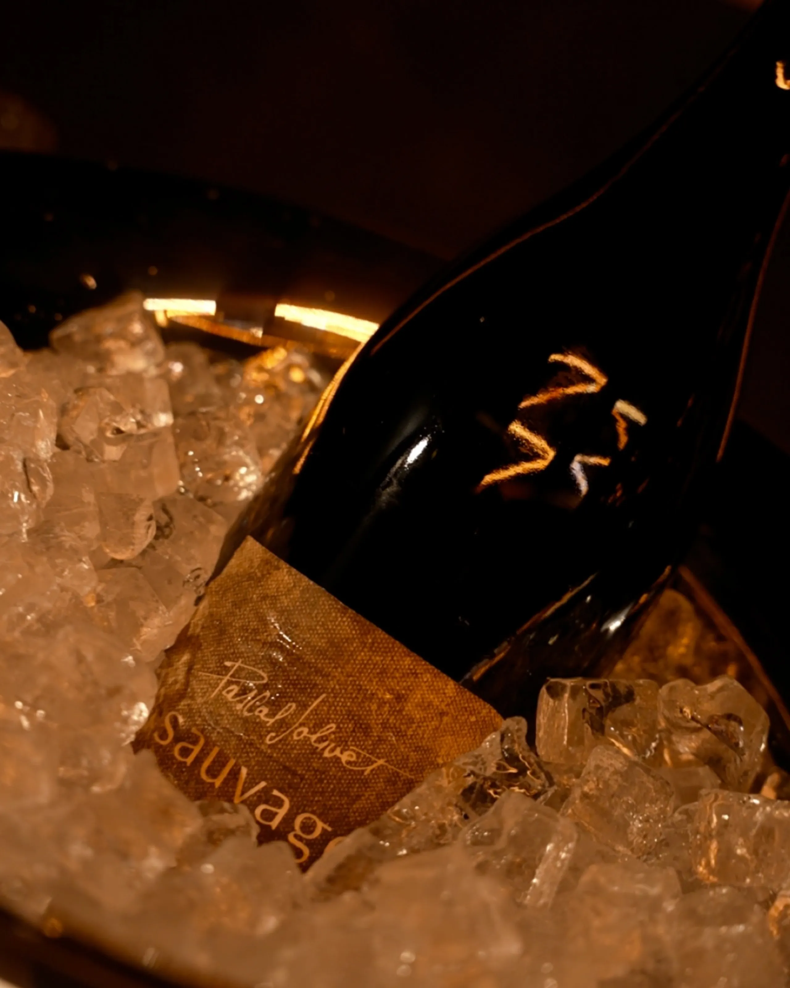 Une bouteille de champagne plongée dans un seau de glace